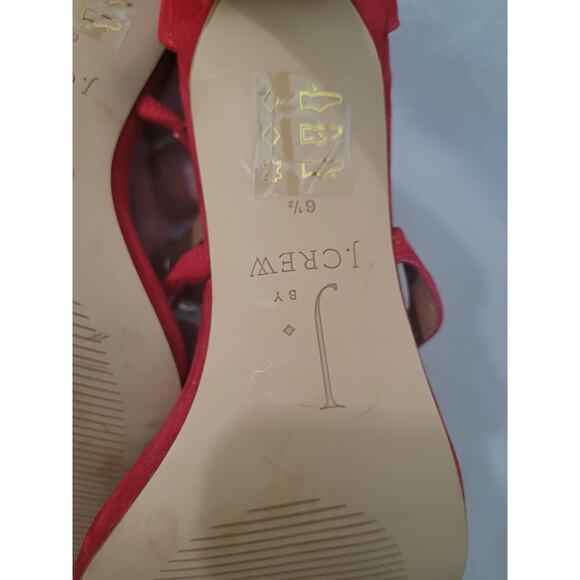 J by J Crew 6.5 Red leather Ankle Heel Pumps Open Toe Strappy - Picture 3 of 9
